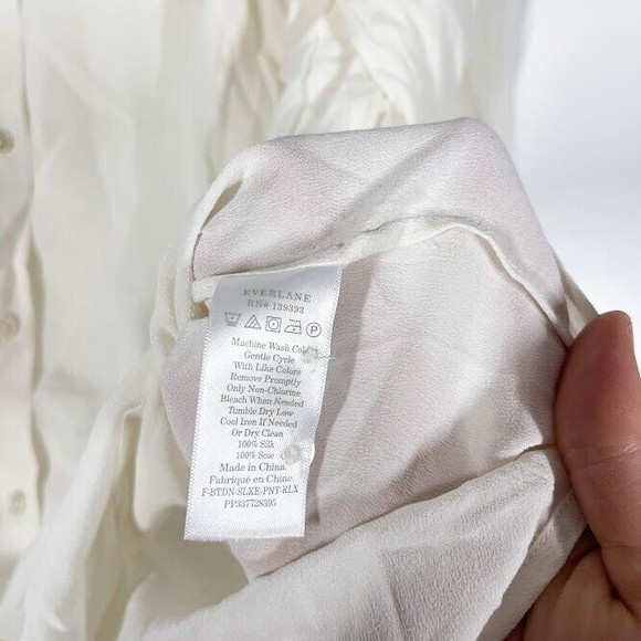 Everlane The Clean Silk Relaxed Shirt Womens Button Down Blouse Off White 12 NWT - Picture 7 of 10